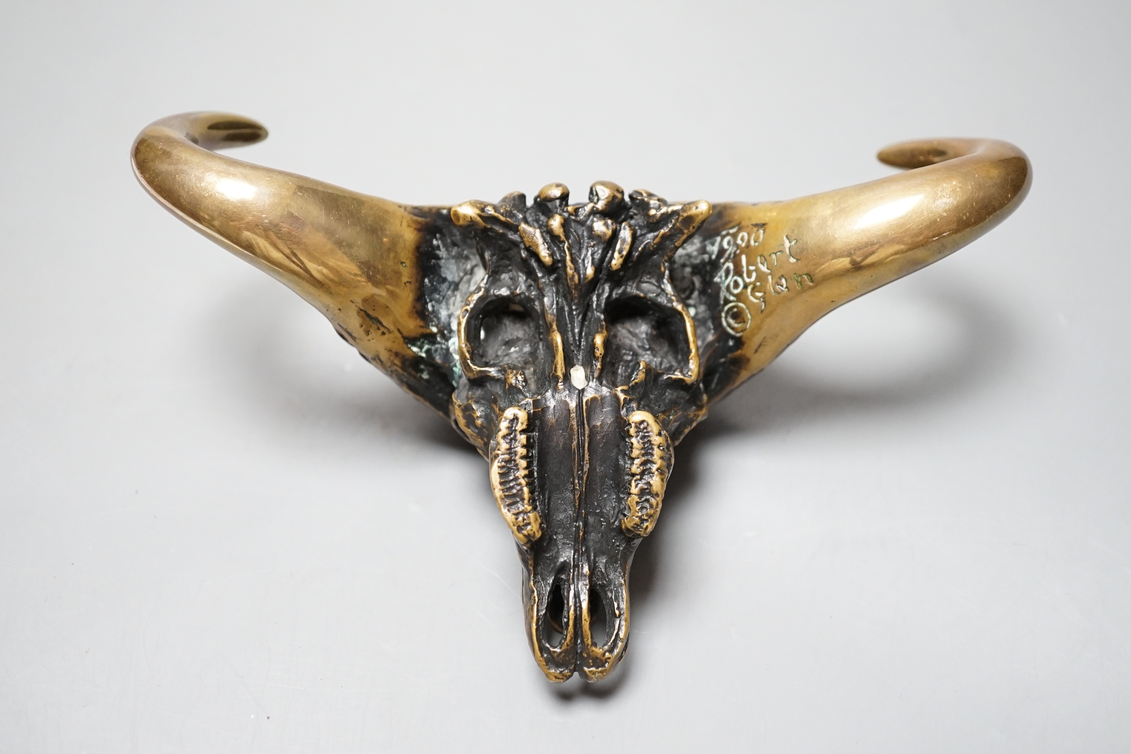 Robert Green, bronze model of a water buffalo skull, 18cm long